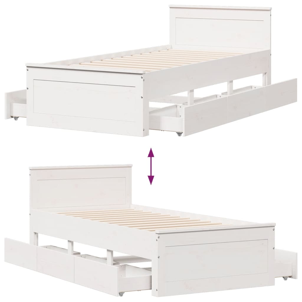 Bedframe met hoofdbord zonder matras grenenhout wit 90x190 cm Bedden & bedframes | Creëer jouw Trendy Thuis | Gratis bezorgd & Retour | Trendy.nl