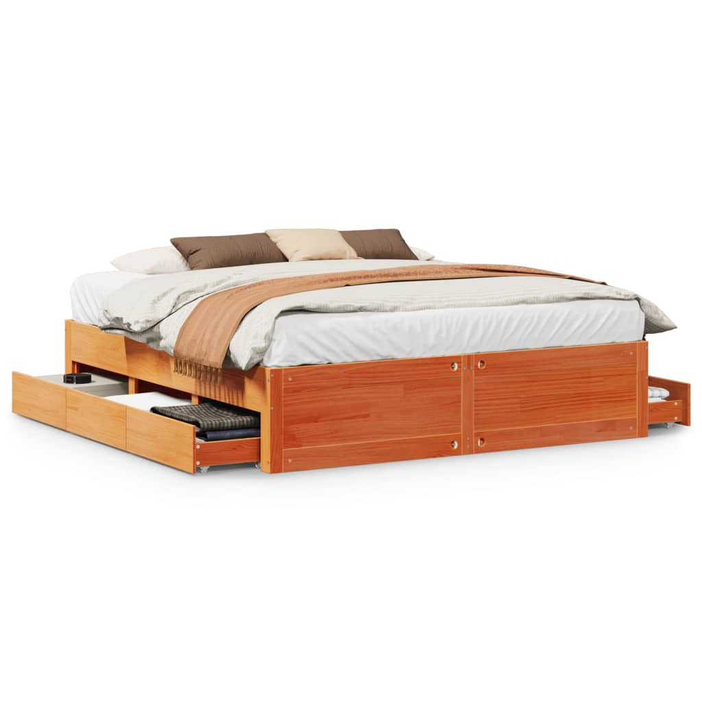 Bedframe zonder matras met lades grenenhout wasbruin 200x200 cm Bedden & bedframes | Creëer jouw Trendy Thuis | Gratis bezorgd & Retour | Trendy.nl