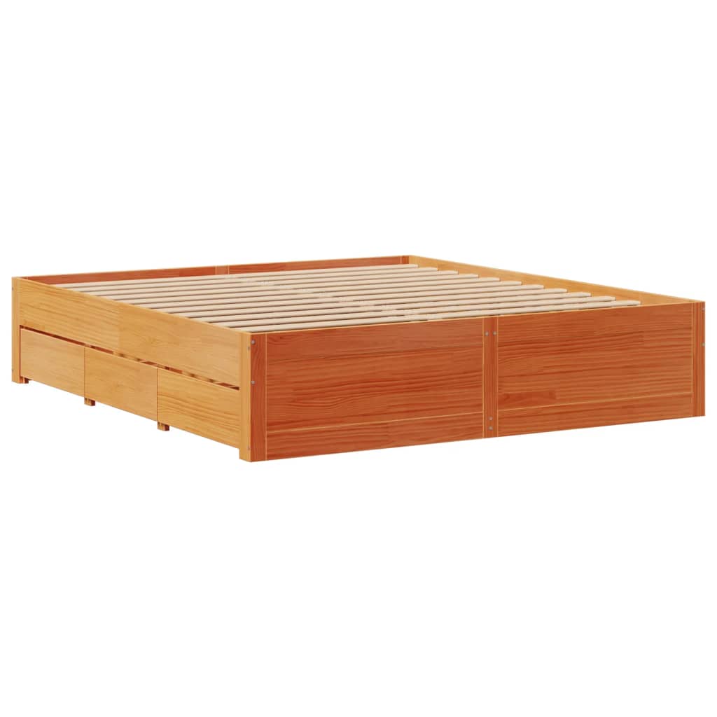 Bedframe zonder matras met lades grenenhout wasbruin 200x200 cm Bedden & bedframes | Creëer jouw Trendy Thuis | Gratis bezorgd & Retour | Trendy.nl