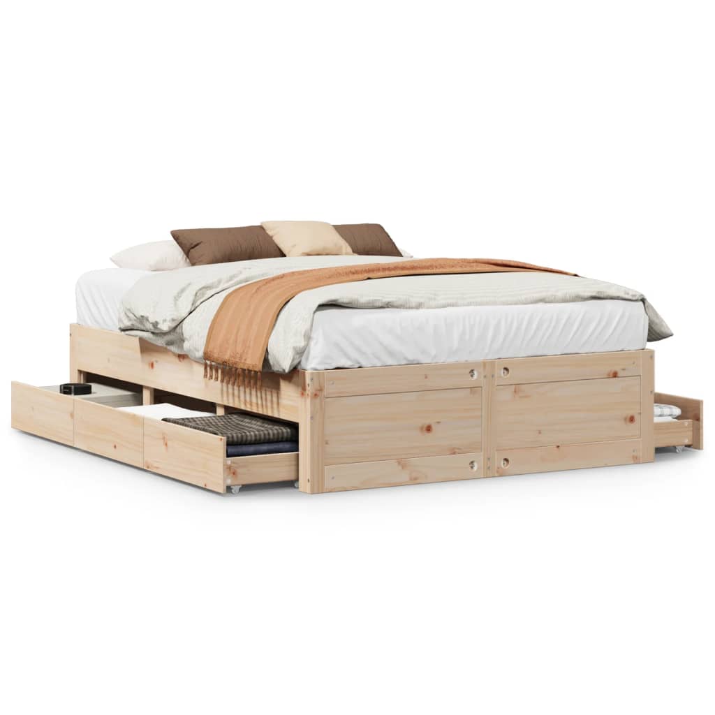 Bedframe zonder matras met lades massief grenenhout 160x200 cm Bedden & bedframes | Creëer jouw Trendy Thuis | Gratis bezorgd & Retour | Trendy.nl