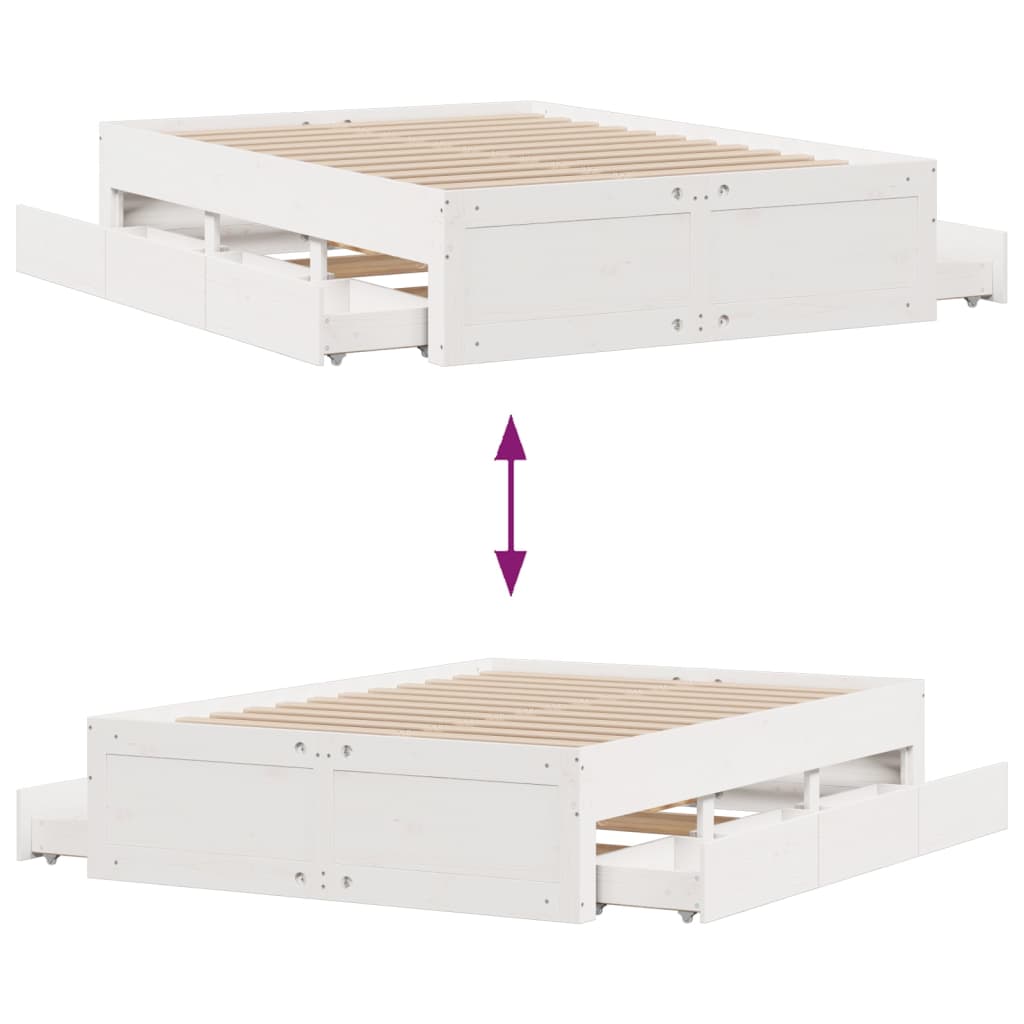 Bedframe zonder matras met lades grenenhout wit 160x200 cm Bedden & bedframes | Creëer jouw Trendy Thuis | Gratis bezorgd & Retour | Trendy.nl