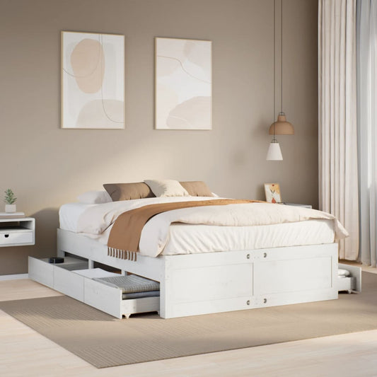 Bedframe zonder matras met lades grenenhout wit 160x200 cm Bedden & bedframes | Creëer jouw Trendy Thuis | Gratis bezorgd & Retour | Trendy.nl