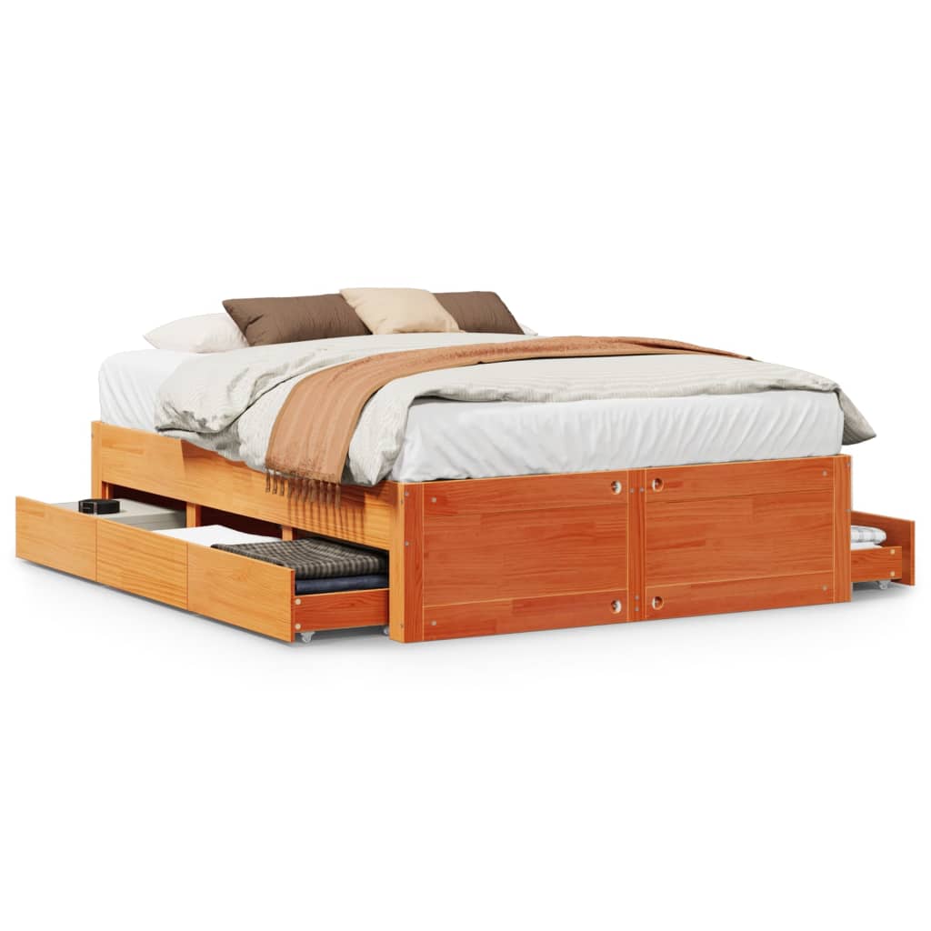 Bedframe zonder matras met lades grenenhout wasbruin 160x200 cm Bedden & bedframes | Creëer jouw Trendy Thuis | Gratis bezorgd & Retour | Trendy.nl