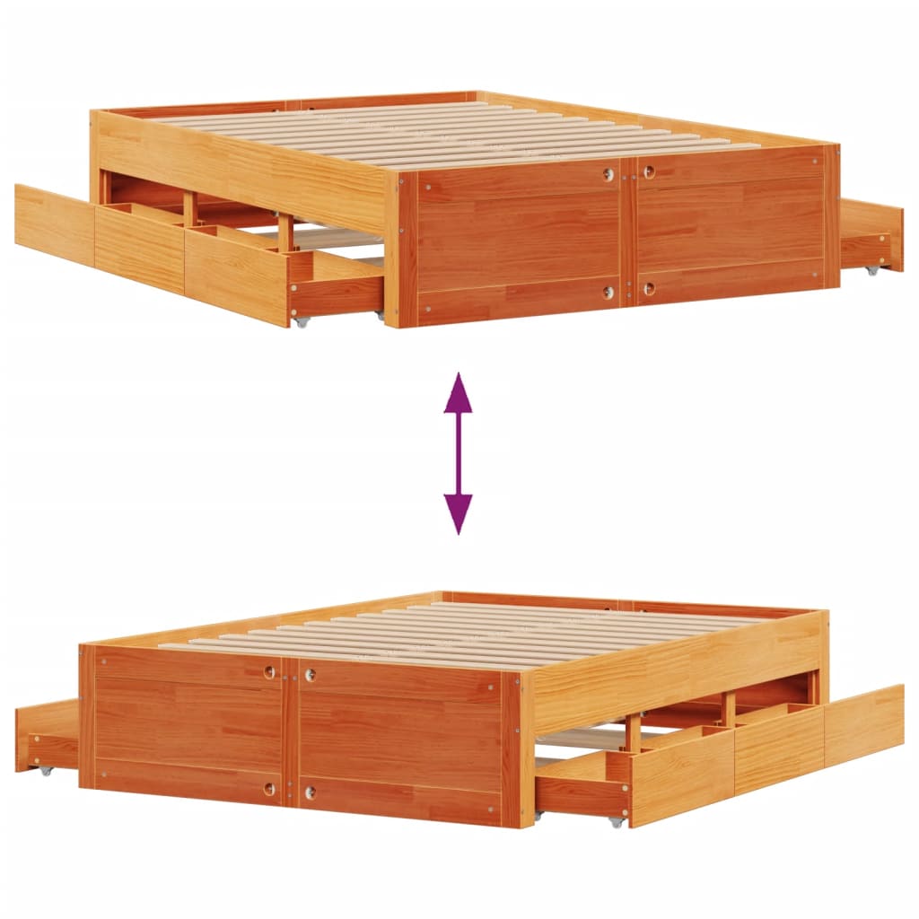 Bedframe zonder matras met lades grenenhout wasbruin 160x200 cm Bedden & bedframes | Creëer jouw Trendy Thuis | Gratis bezorgd & Retour | Trendy.nl