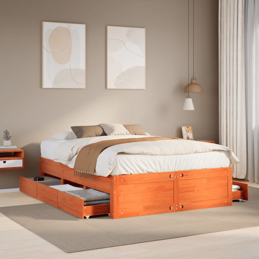 Bedframe zonder matras met lades grenenhout wasbruin 160x200 cm Bedden & bedframes | Creëer jouw Trendy Thuis | Gratis bezorgd & Retour | Trendy.nl