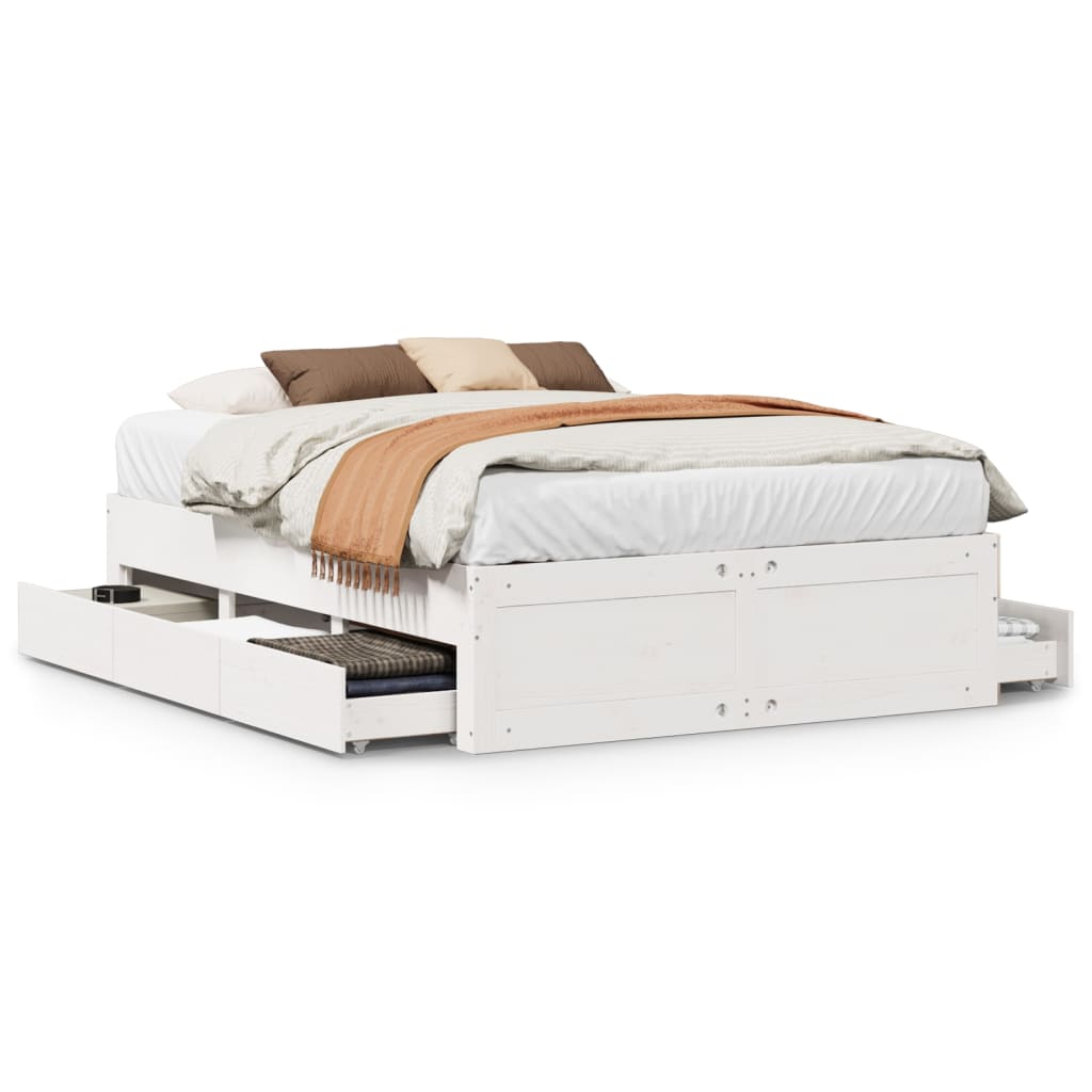 Bedframe zonder matras met lades grenenhout wit 150x200 cm Bedden & bedframes | Creëer jouw Trendy Thuis | Gratis bezorgd & Retour | Trendy.nl