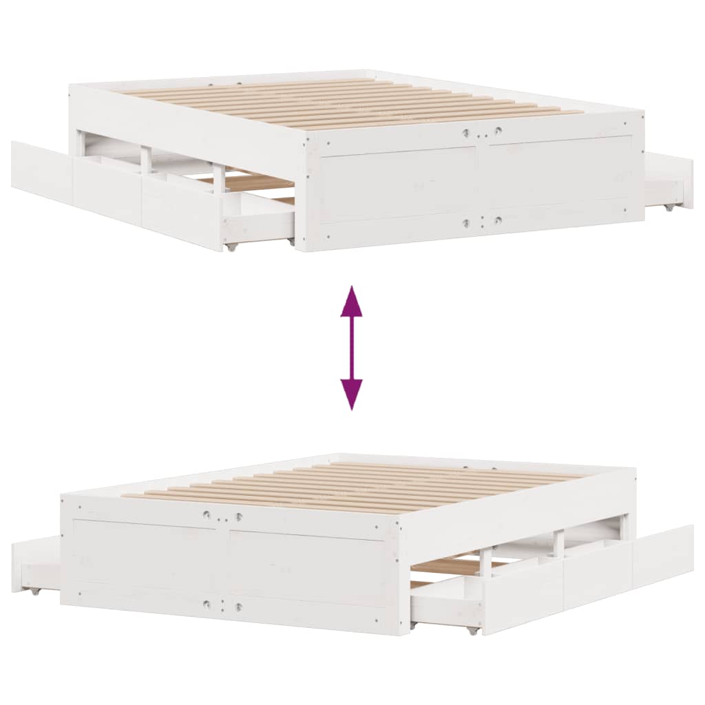 Bedframe zonder matras met lades grenenhout wit 150x200 cm Bedden & bedframes | Creëer jouw Trendy Thuis | Gratis bezorgd & Retour | Trendy.nl