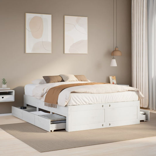 Bedframe zonder matras met lades grenenhout wit 150x200 cm Bedden & bedframes | Creëer jouw Trendy Thuis | Gratis bezorgd & Retour | Trendy.nl