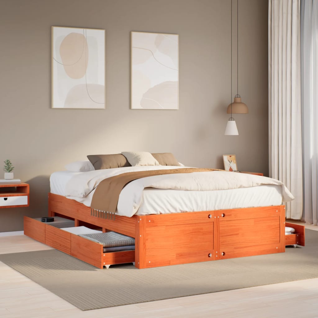 Bedframe zonder matras met lades grenenhout wasbruin 150x200 cm Bedden & bedframes | Creëer jouw Trendy Thuis | Gratis bezorgd & Retour | Trendy.nl