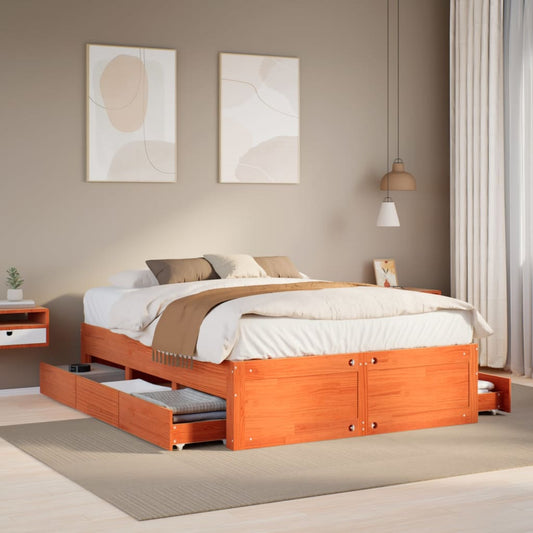 Bedframe zonder matras met lades grenenhout wasbruin 140x200 cm Bedden & bedframes | Creëer jouw Trendy Thuis | Gratis bezorgd & Retour | Trendy.nl