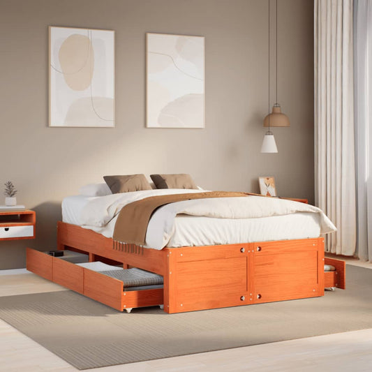 Bedframe zonder matras met lades grenenhout wasbruin 120x200 cm Bedden & bedframes | Creëer jouw Trendy Thuis | Gratis bezorgd & Retour | Trendy.nl