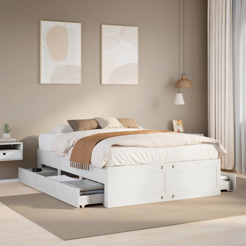 Bedframe zonder matras met lades grenenhout wit 140x190 cm Bedden & bedframes | Creëer jouw Trendy Thuis | Gratis bezorgd & Retour | Trendy.nl