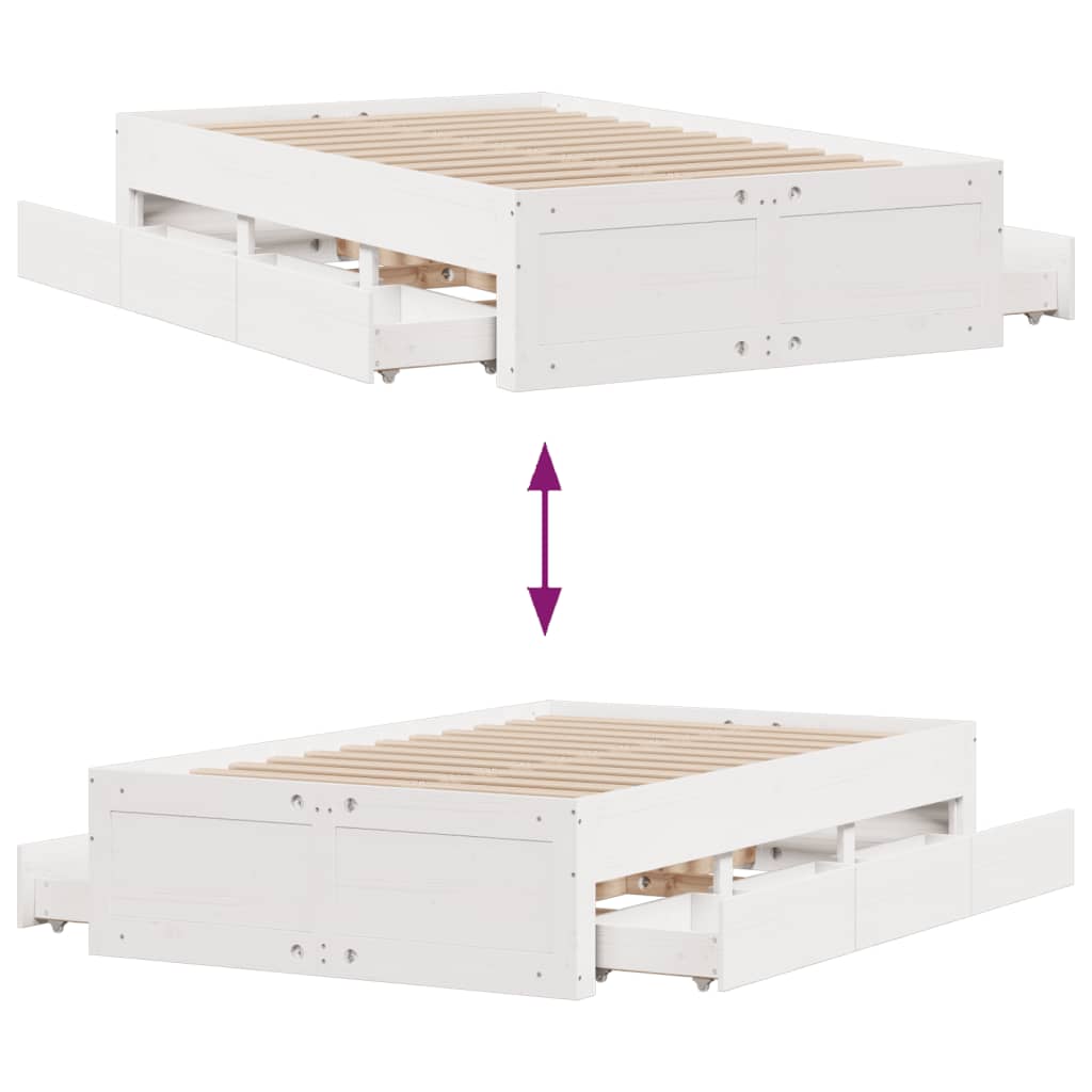 Bedframe zonder matras met lades grenenhout wit 135x190 cm Bedden & bedframes | Creëer jouw Trendy Thuis | Gratis bezorgd & Retour | Trendy.nl