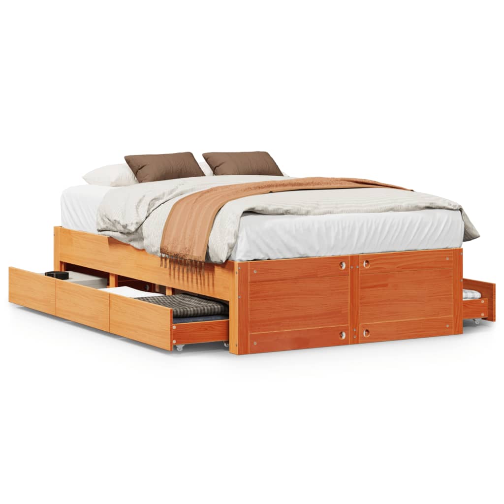 Bedframe zonder matras met lades grenenhout wasbruin 135x190 cm Bedden & bedframes | Creëer jouw Trendy Thuis | Gratis bezorgd & Retour | Trendy.nl