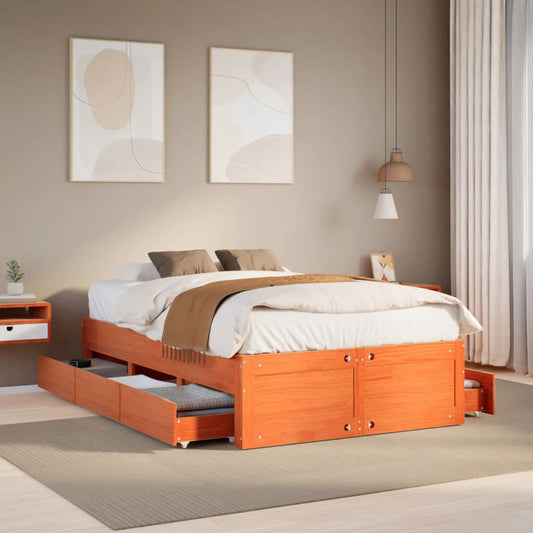 Bedframe zonder matras met lades grenenhout wasbruin 135x190 cm Bedden & bedframes | Creëer jouw Trendy Thuis | Gratis bezorgd & Retour | Trendy.nl