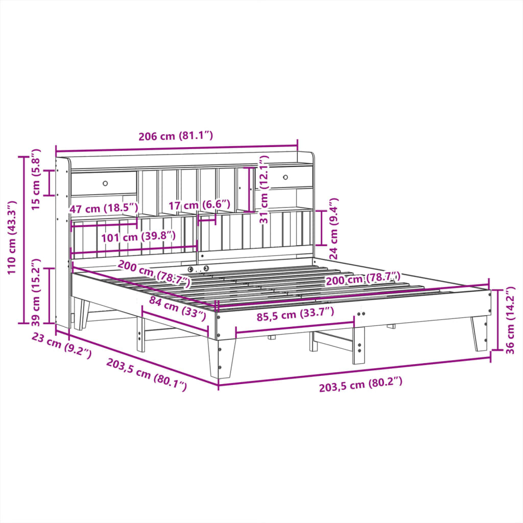 Bedframe zonder matras massief grenenhout wasbruin 200x200 cm Bedden & bedframes | Creëer jouw Trendy Thuis | Gratis bezorgd & Retour | Trendy.nl