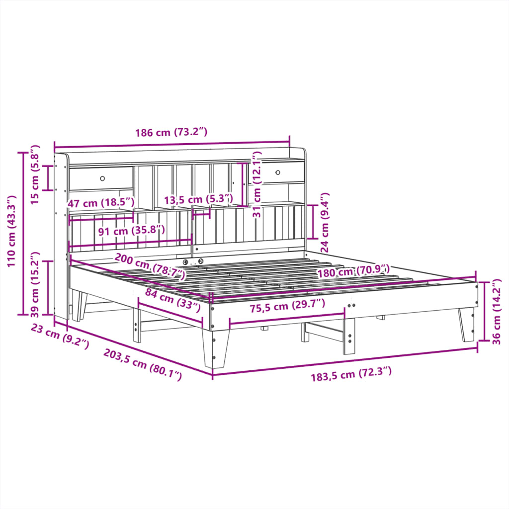 Bedframe zonder matras massief grenenhout wasbruin 180x200 cm Bedden & bedframes | Creëer jouw Trendy Thuis | Gratis bezorgd & Retour | Trendy.nl