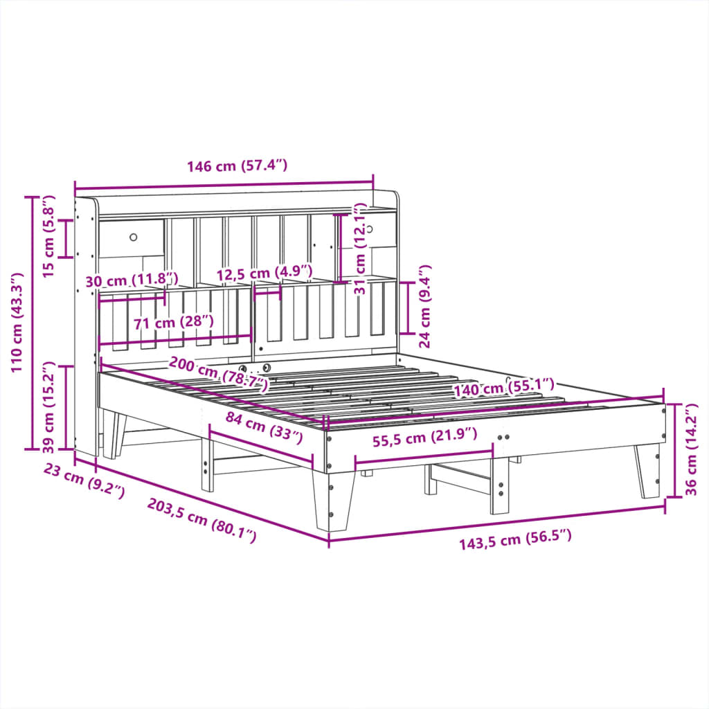 Bedframe zonder matras massief grenenhout wasbruin 140x200 cm Bedden & bedframes | Creëer jouw Trendy Thuis | Gratis bezorgd & Retour | Trendy.nl