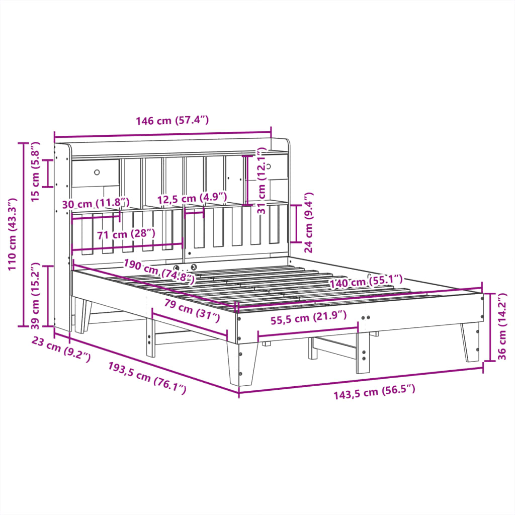 Bedframe zonder matras massief grenenhout 140x190 cm Bedden & bedframes | Creëer jouw Trendy Thuis | Gratis bezorgd & Retour | Trendy.nl