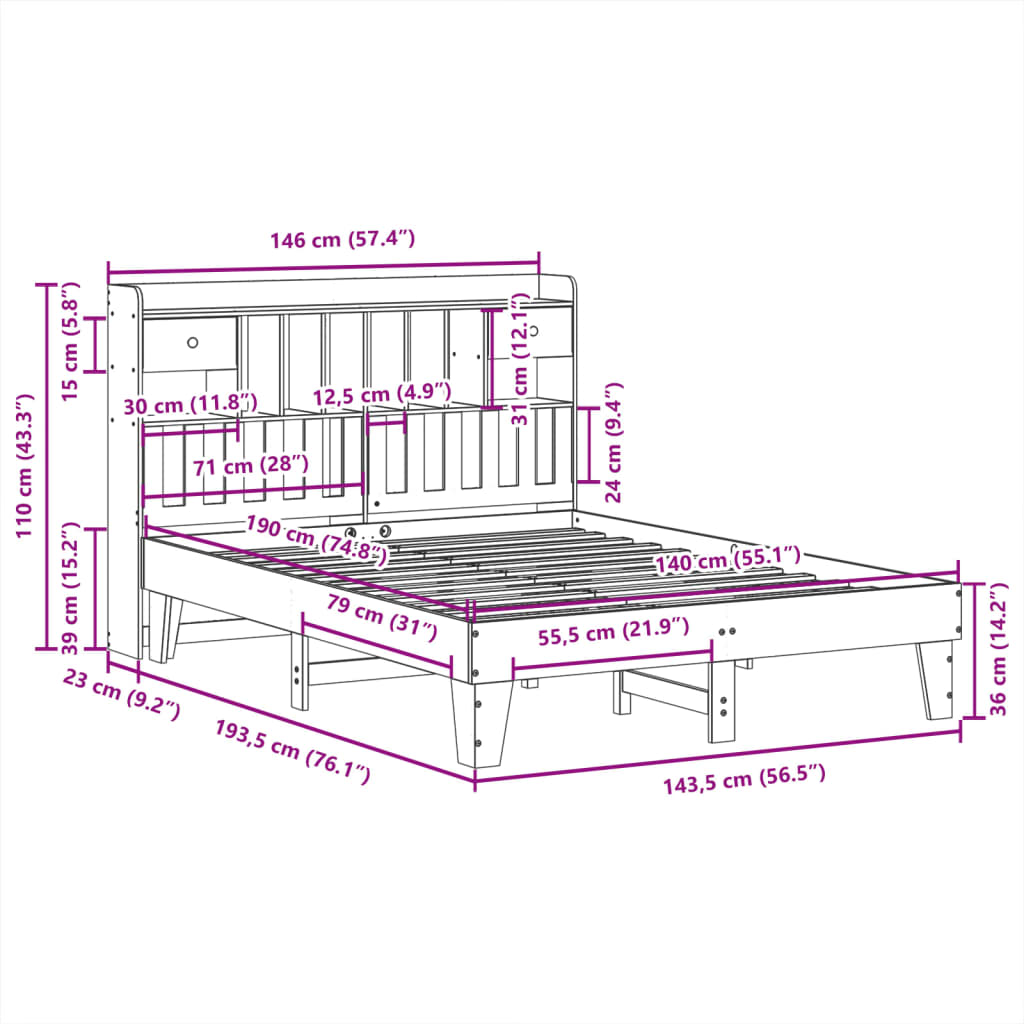 Bed met matras massief grenenhout wasbruin 140x190 cm Bedden & bedframes | Creëer jouw Trendy Thuis | Gratis bezorgd & Retour | Trendy.nl