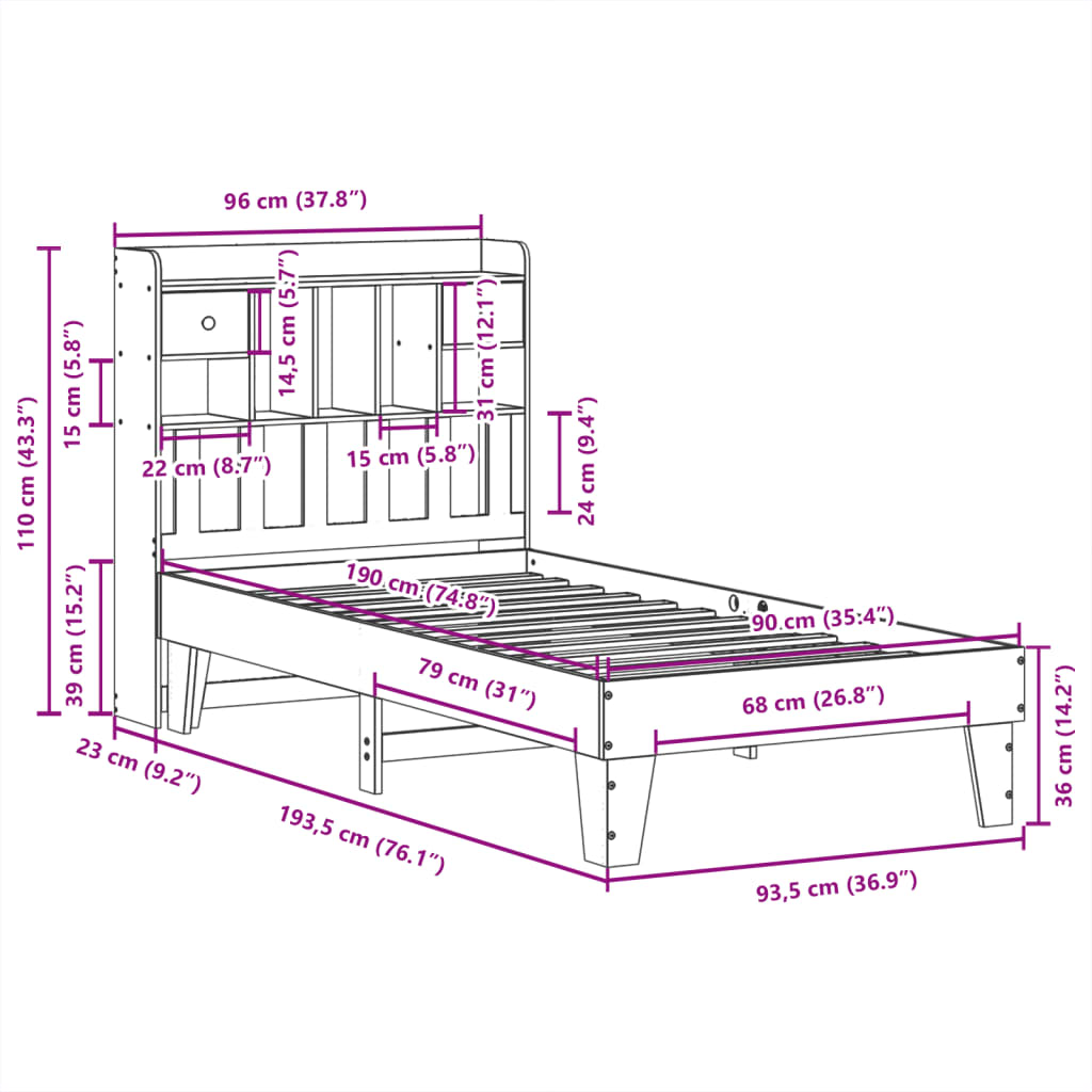 Bedframe zonder matras massief grenenhout wasbruin 90x190 cm Bedden & bedframes | Creëer jouw Trendy Thuis | Gratis bezorgd & Retour | Trendy.nl