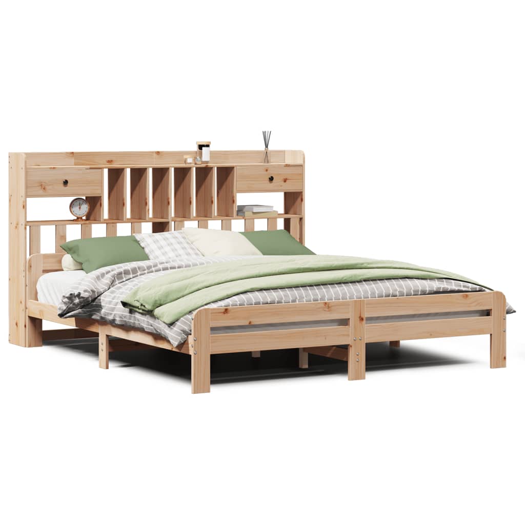 Bed met boekenkast zonder matras massief grenenhout 200x200 cm