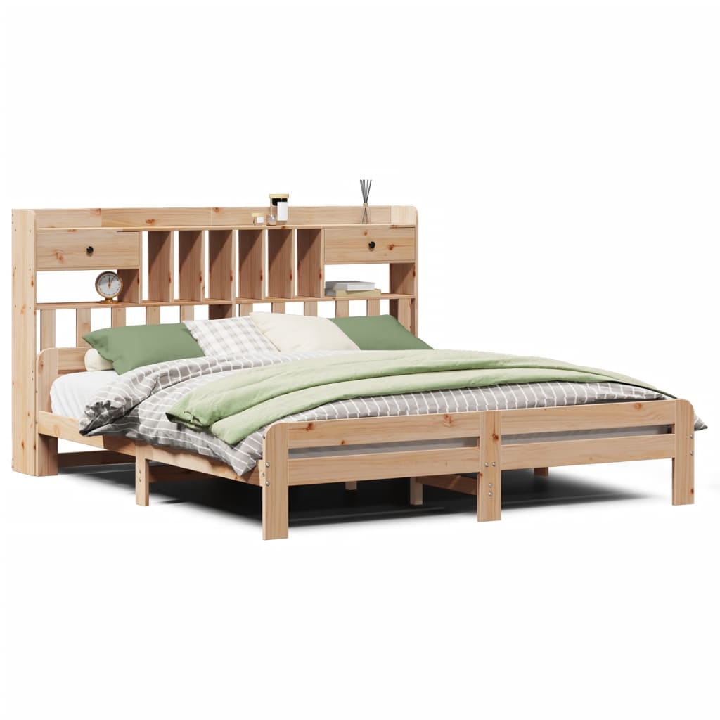 Bed met boekenkast zonder matras massief grenenhout 180x200 cm