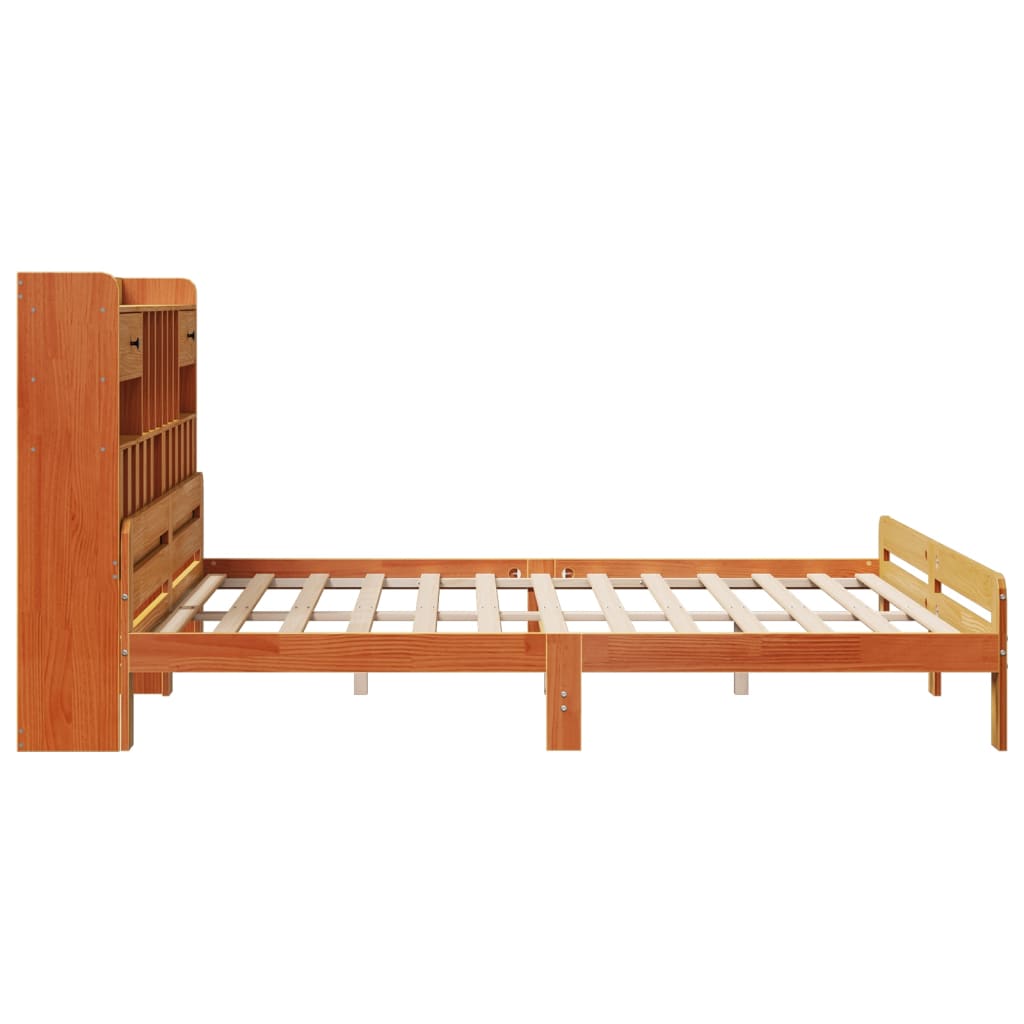 Bed met boekenkast zonder matras grenenhout wasbruin 180x200 cm