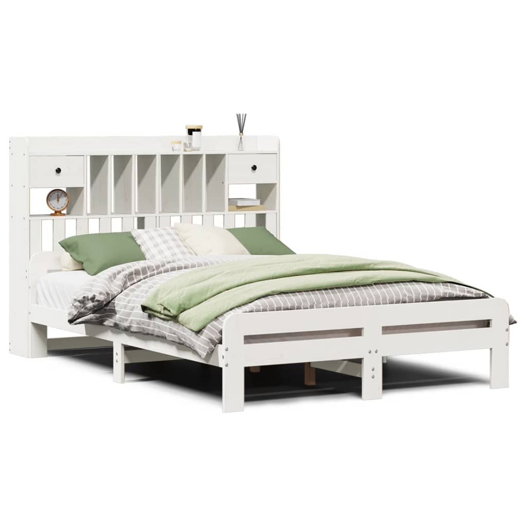 Bed met boekenkast zonder matras grenenhout wit 160x200 cm