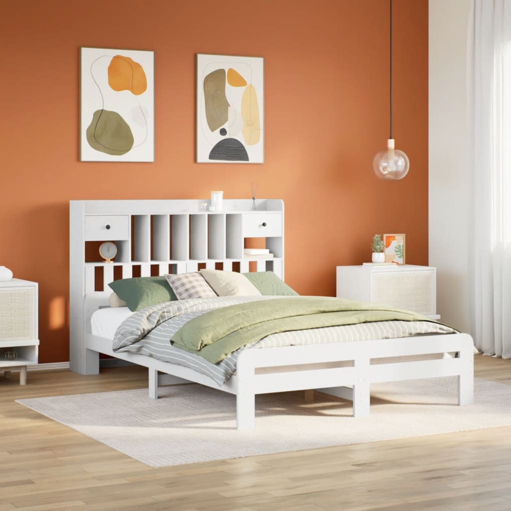 Bed met boekenkast zonder matras grenenhout wit 160x200 cm