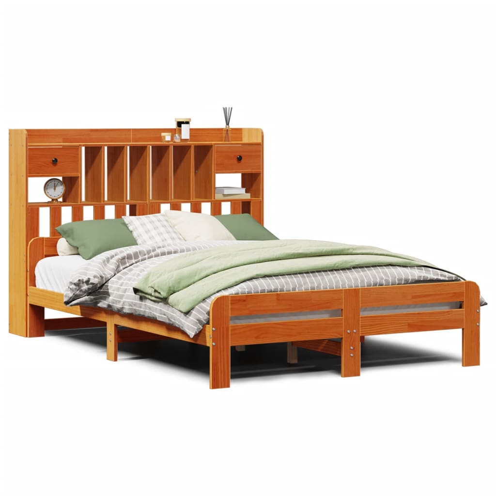 Bed met boekenkast zonder matras grenenhout wasbruin 160x200 cm