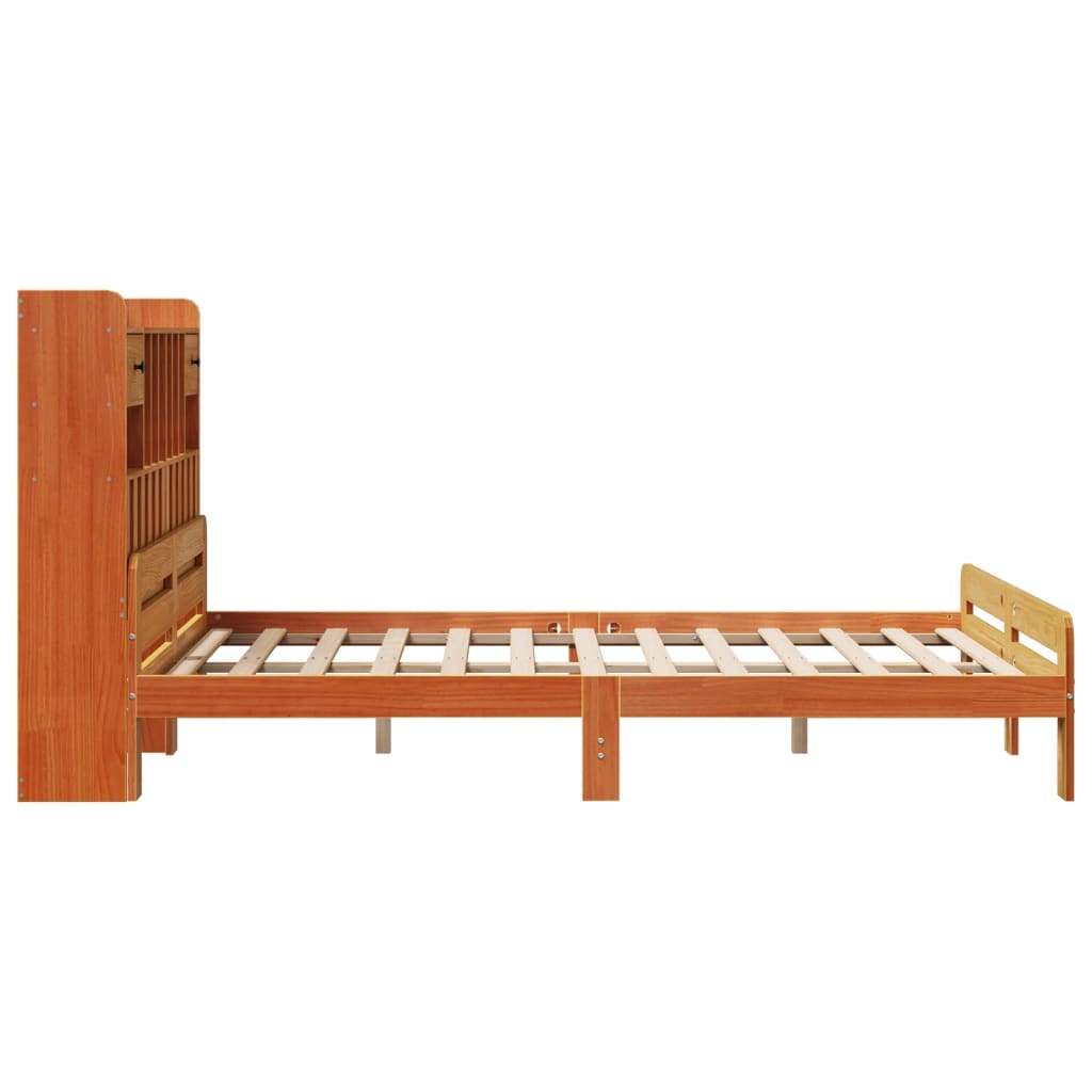 Bed met boekenkast zonder matras grenenhout wasbruin 160x200 cm