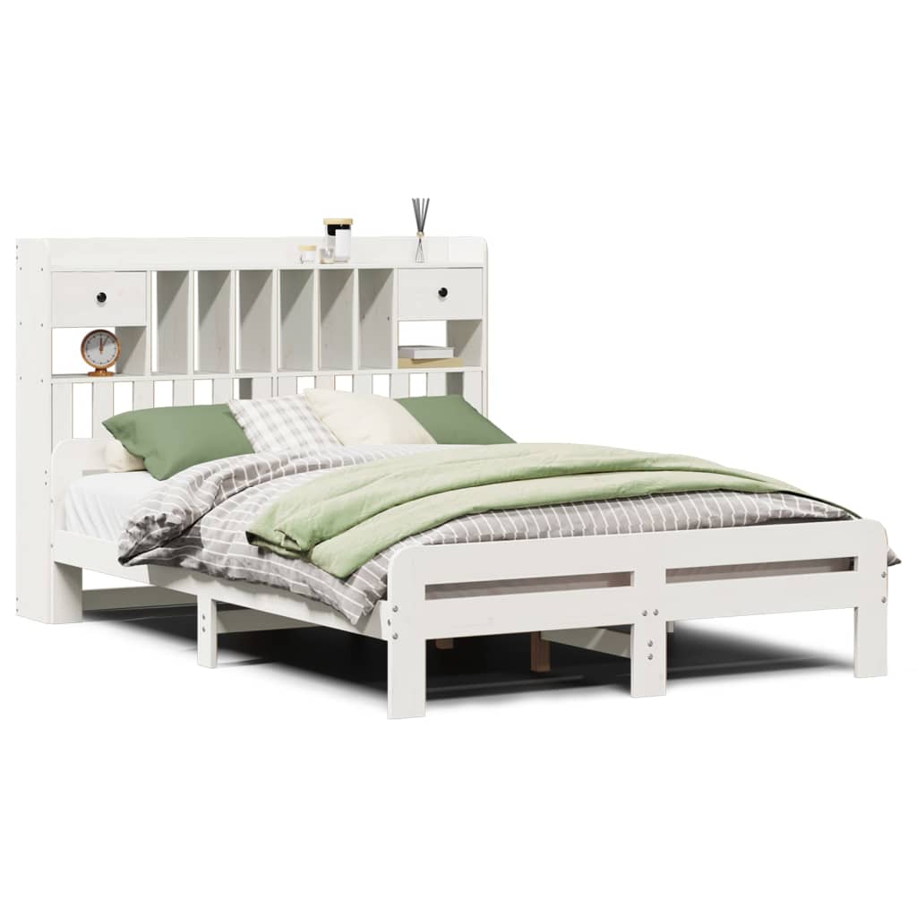 Bed met boekenkast zonder matras grenenhout wit 140x200 cm