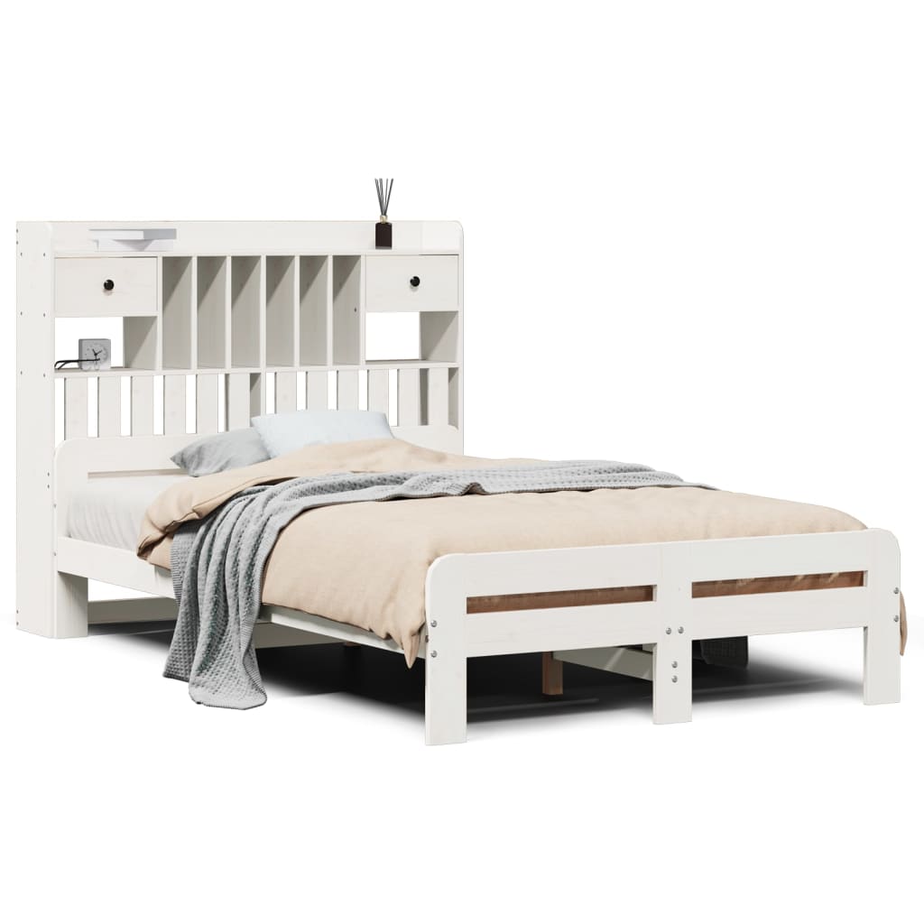 Bed met boekenkast zonder matras grenenhout wit 120x200 cm