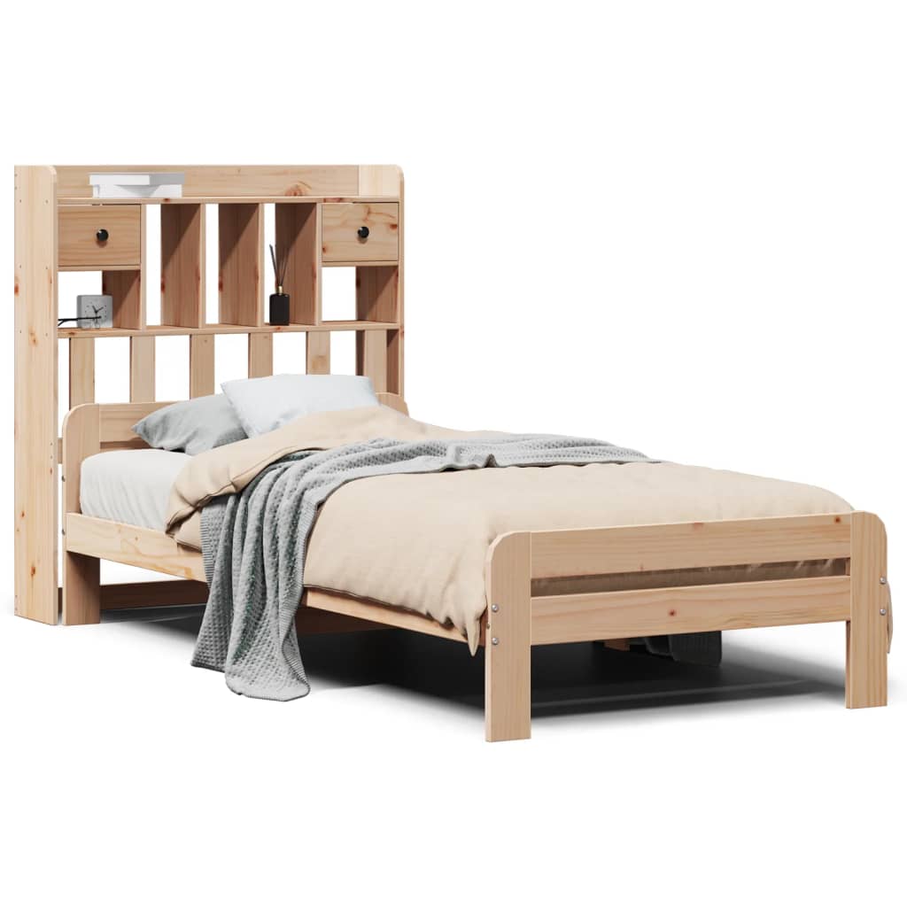 Bed met boekenkast zonder matras massief grenenhout 100x200 cm