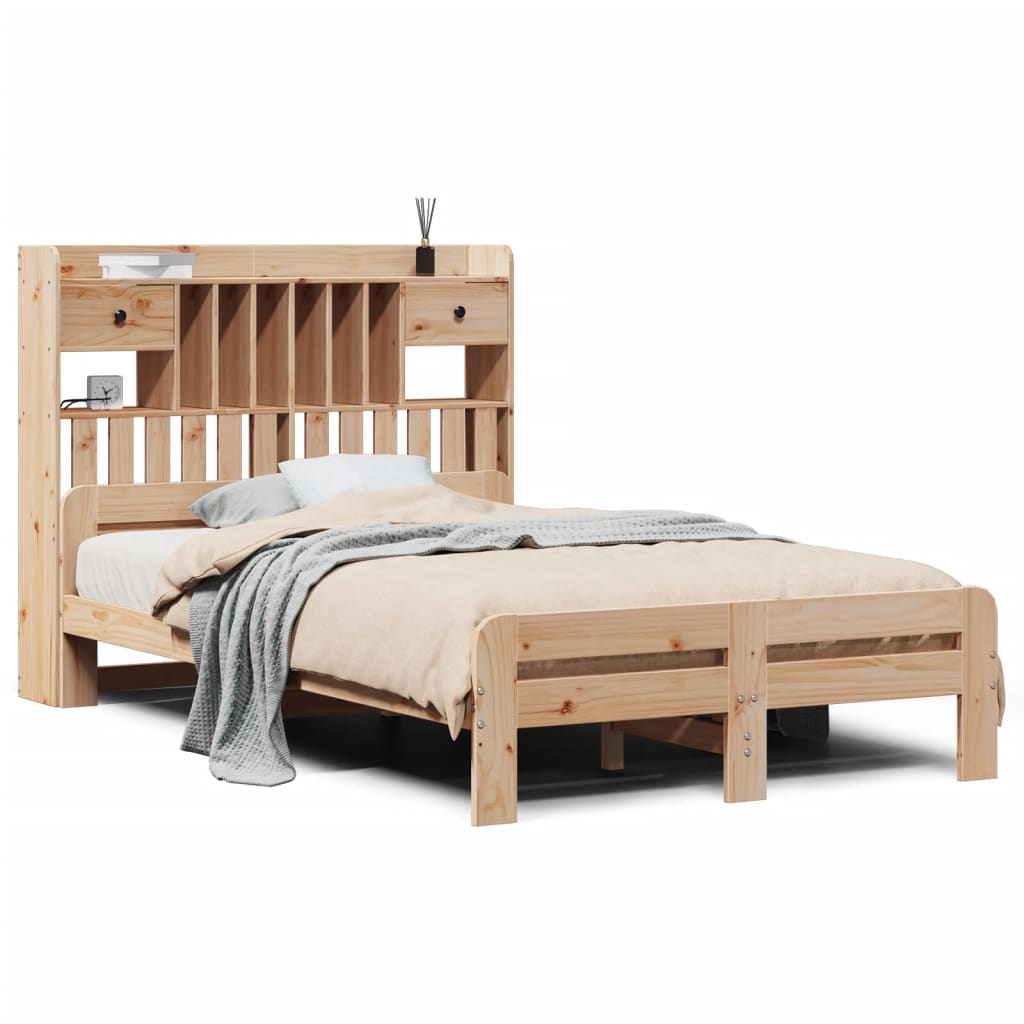 Bed met boekenkast zonder matras massief grenenhout 135x190 cm