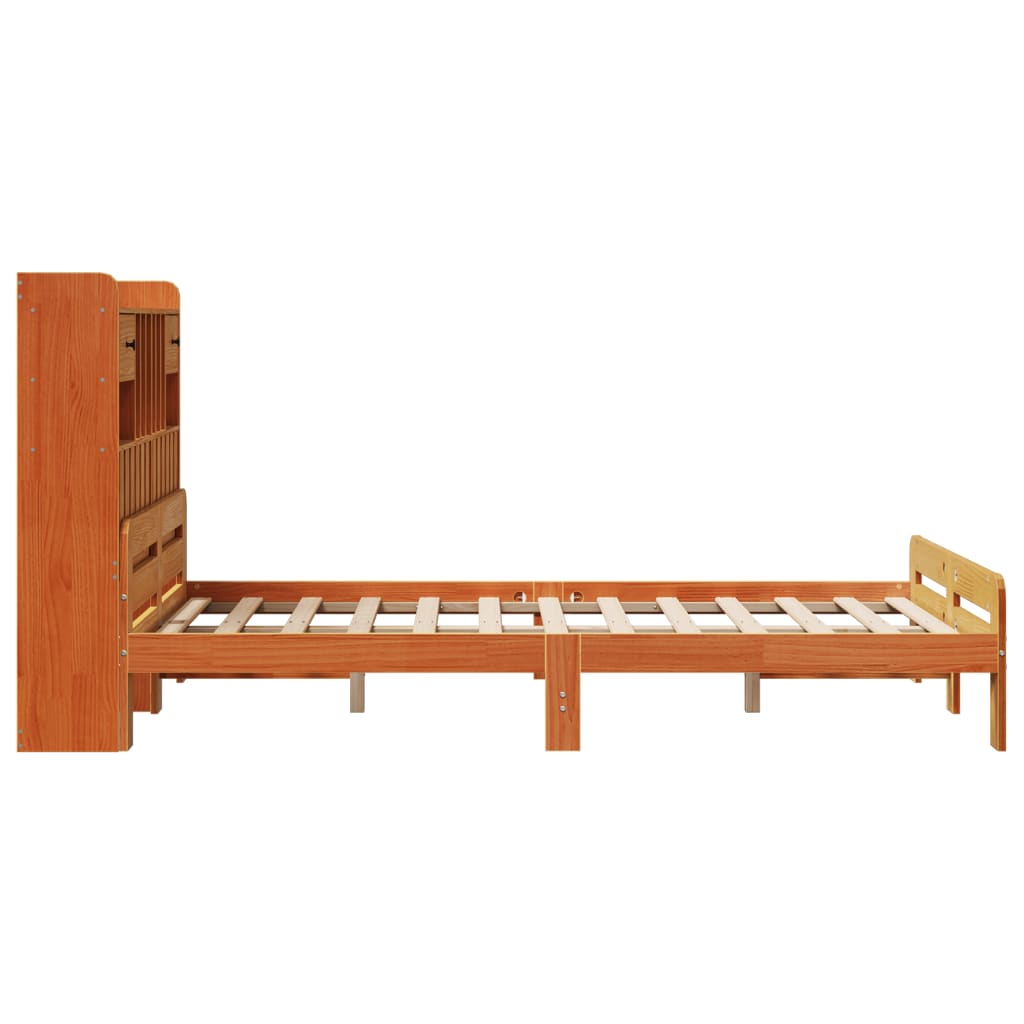 Bed met boekenkast zonder matras grenenhout wasbruin 120x190 cm