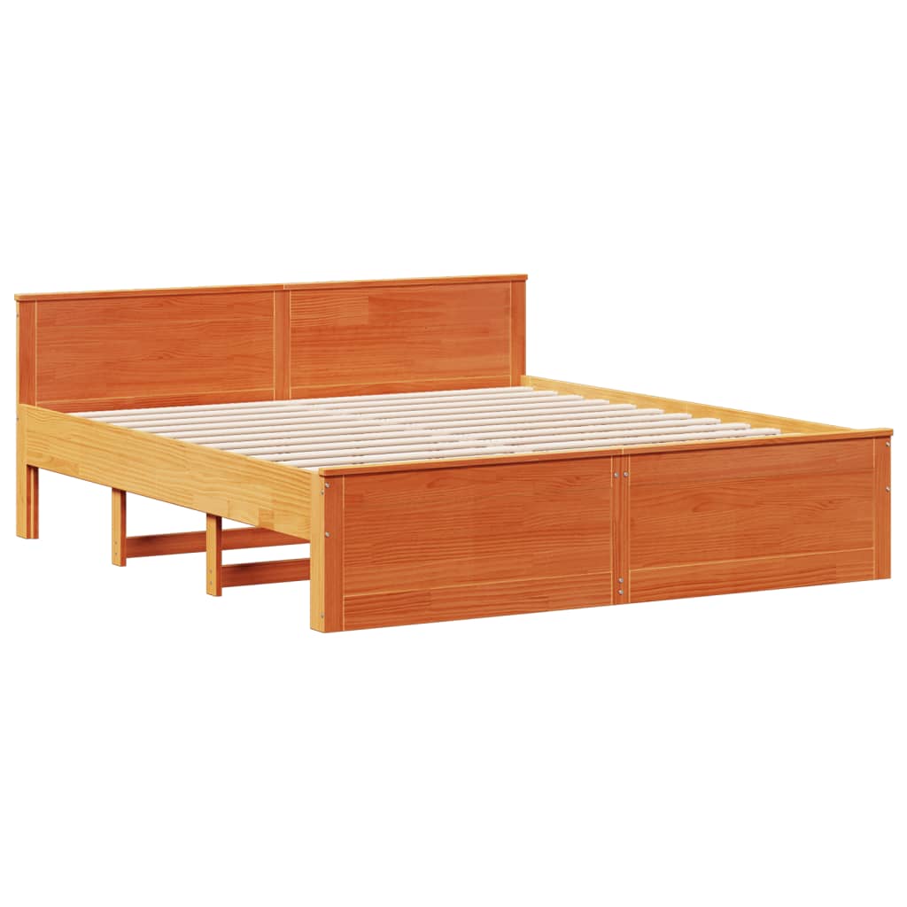 Bed met boekenkast zonder matras grenenhout wasbruin 200x200 cm