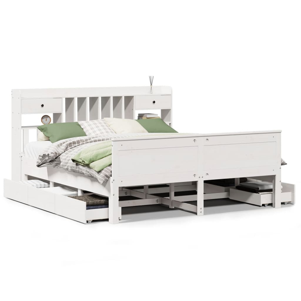 Bed met boekenkast zonder matras grenenhout wit 180x200 cm