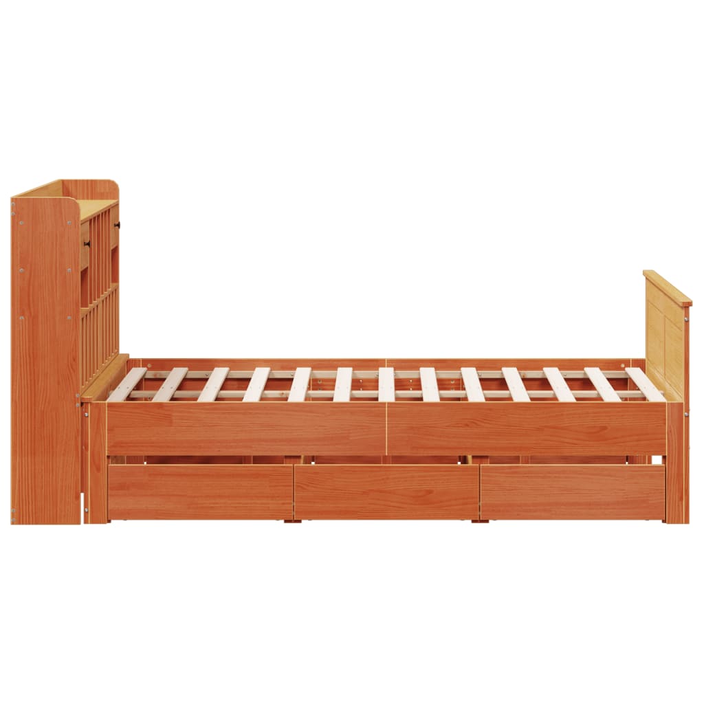 Bed met boekenkast zonder matras grenenhout wasbruin 160x200 cm