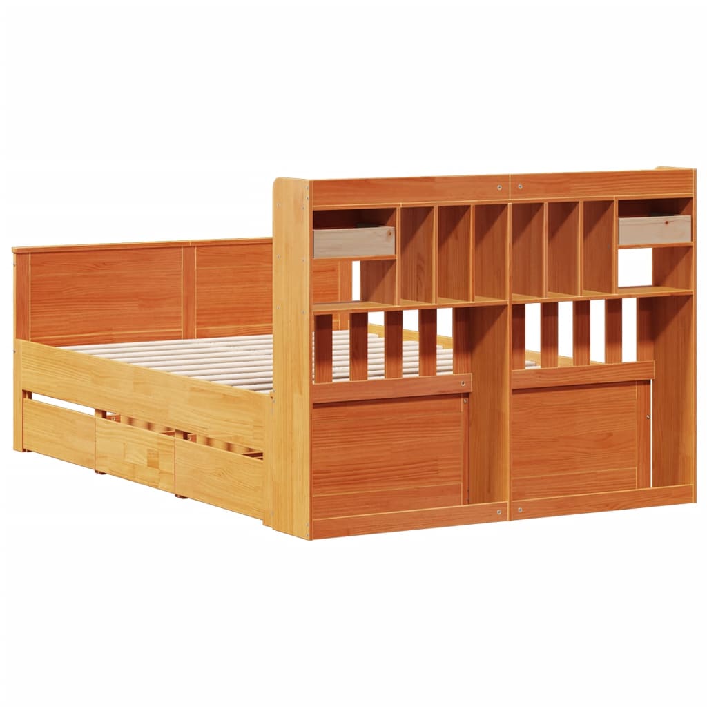 Bed met boekenkast zonder matras grenenhout wasbruin 160x200 cm