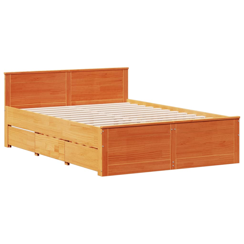 Bed met boekenkast zonder matras grenenhout wasbruin 160x200 cm