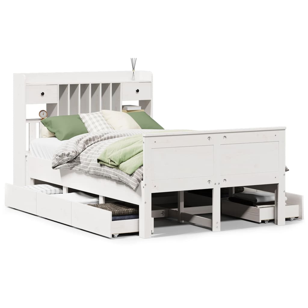 Bed met boekenkast zonder matras grenenhout wit 120x200 cm