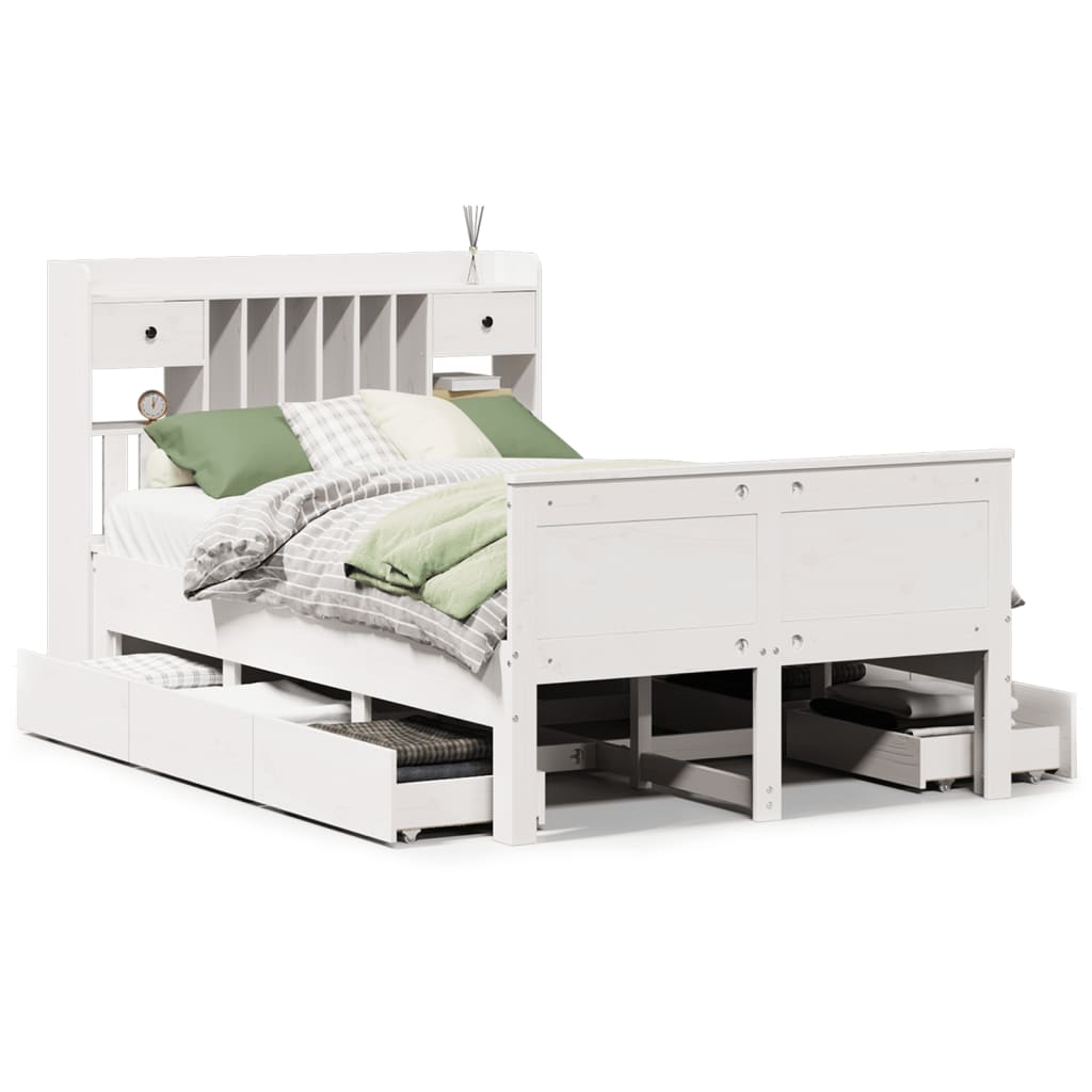 Bed met boekenkast zonder matras grenenhout wit 135x190 cm