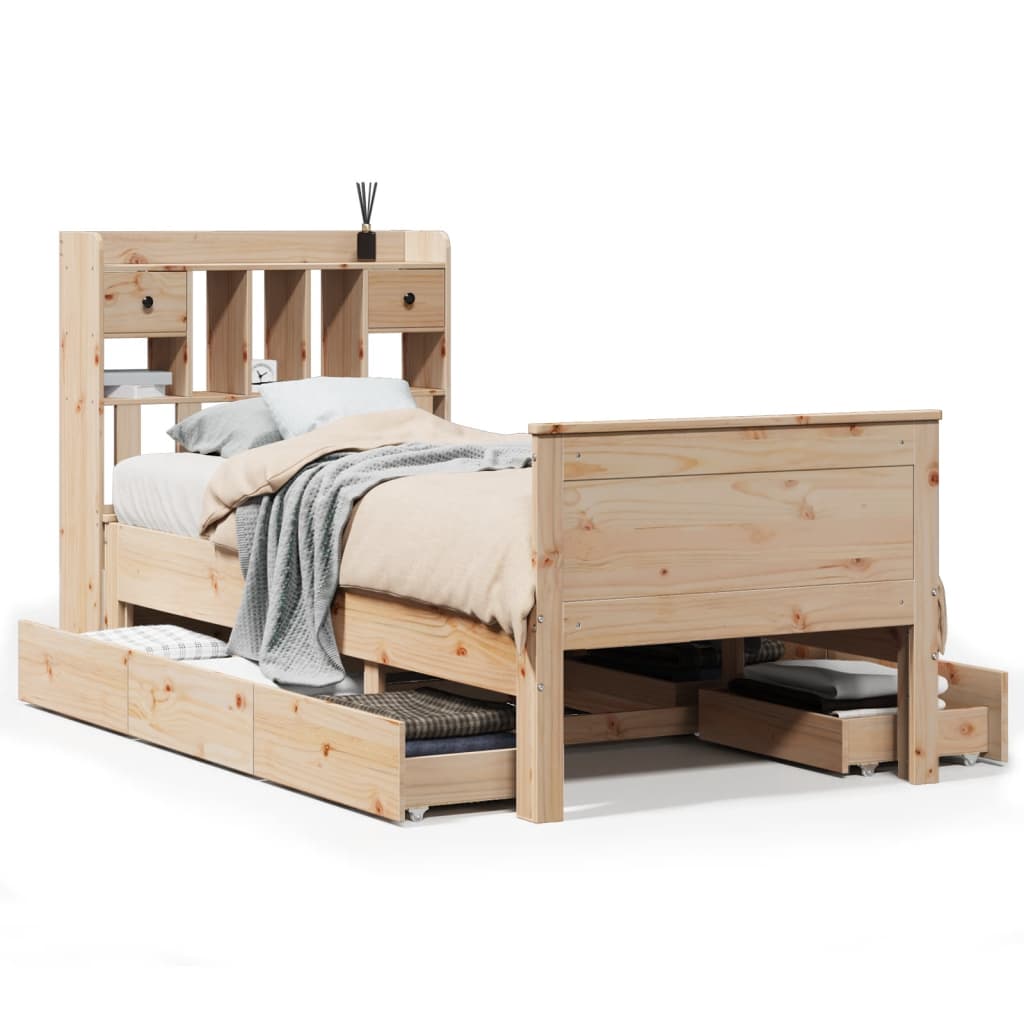 Bed met boekenkast zonder matras massief grenenhout 90x190 cm