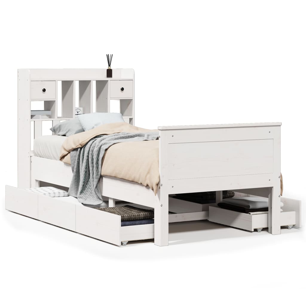 Bed met boekenkast zonder matras grenenhout wit 75x190 cm