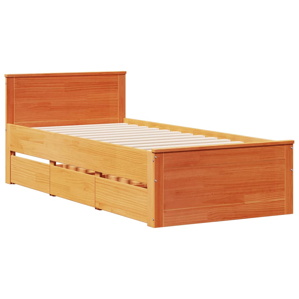 Bed met boekenkast zonder matras grenenhout wasbruin 75x190 cm