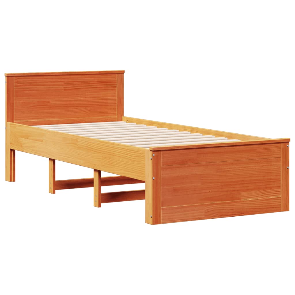 Bed met boekenkast zonder matras grenenhout wasbruin 75x190 cm