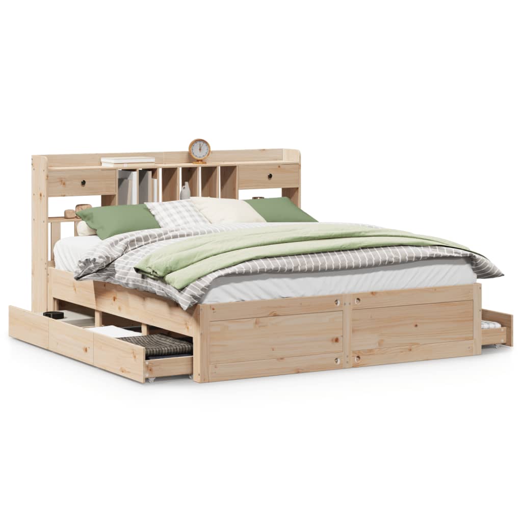 Bed met boekenkast zonder matras massief grenenhout 200x200 cm Bedden & bedframes | Creëer jouw Trendy Thuis | Gratis bezorgd & Retour | Trendy.nl