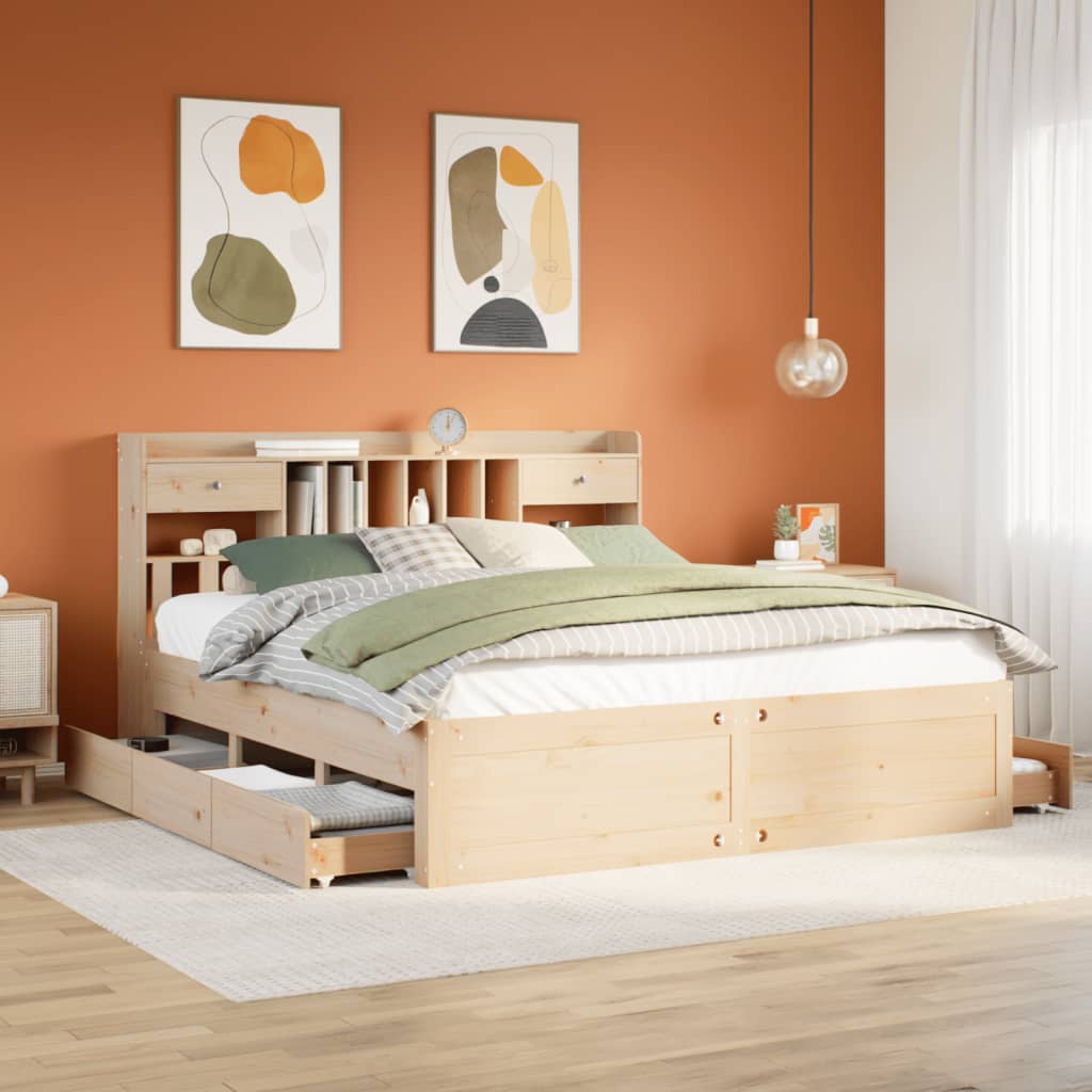 Bed met boekenkast zonder matras massief grenenhout 200x200 cm Bedden & bedframes | Creëer jouw Trendy Thuis | Gratis bezorgd & Retour | Trendy.nl